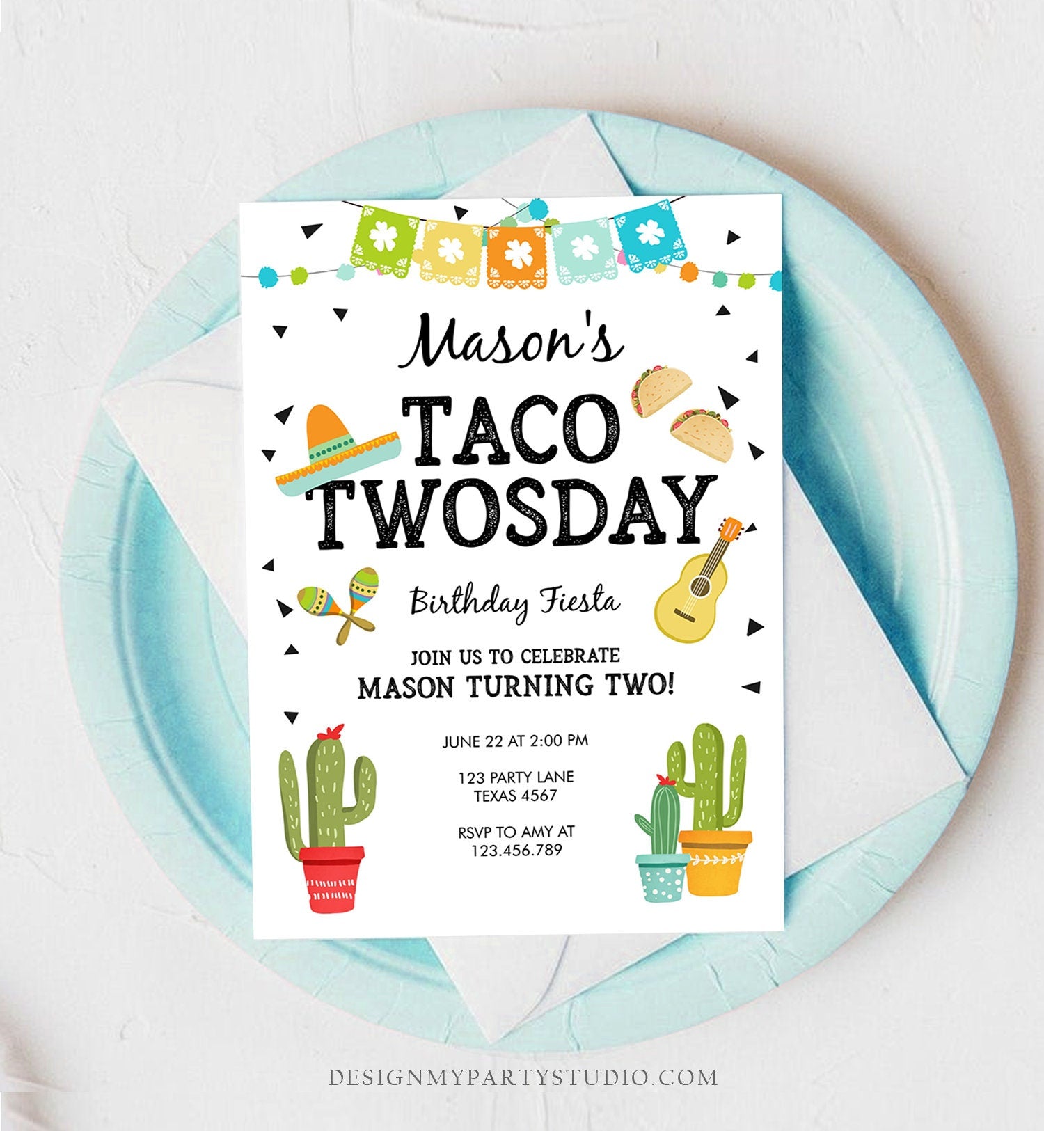 Editable Taco Twosday Invitation Mexican Twosday Birthday Fiesta 2nd Birthday Boy Fiesta Two Download Printable Invite Template Evite 0161