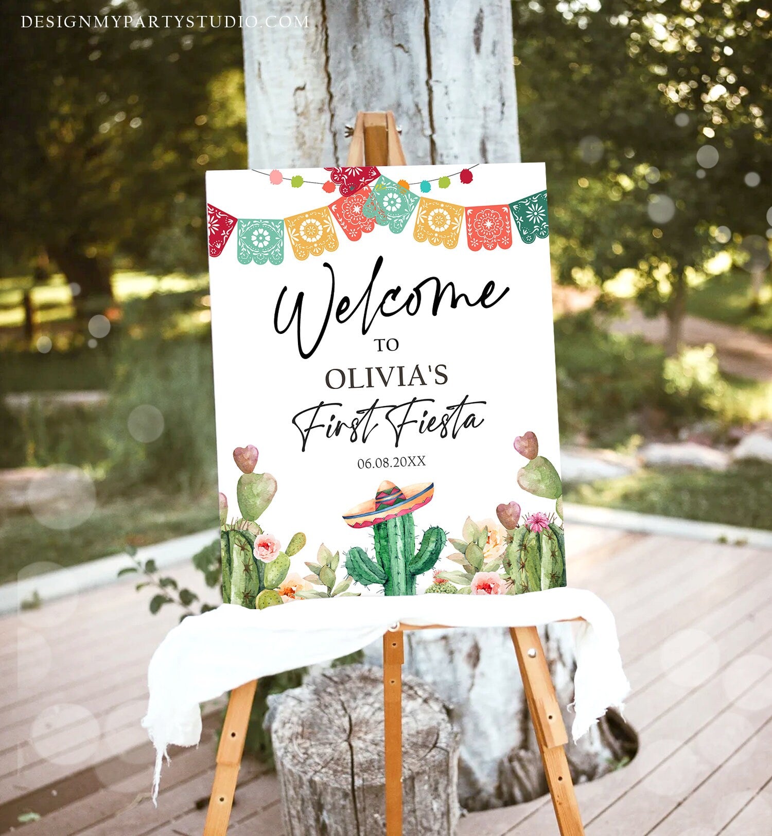 Editable Fiesta Cactus Welcome Sign First Fiesta Birthday Welcome Desert Mexican Succulent 1st Succulent Corjl Template Printable 0404