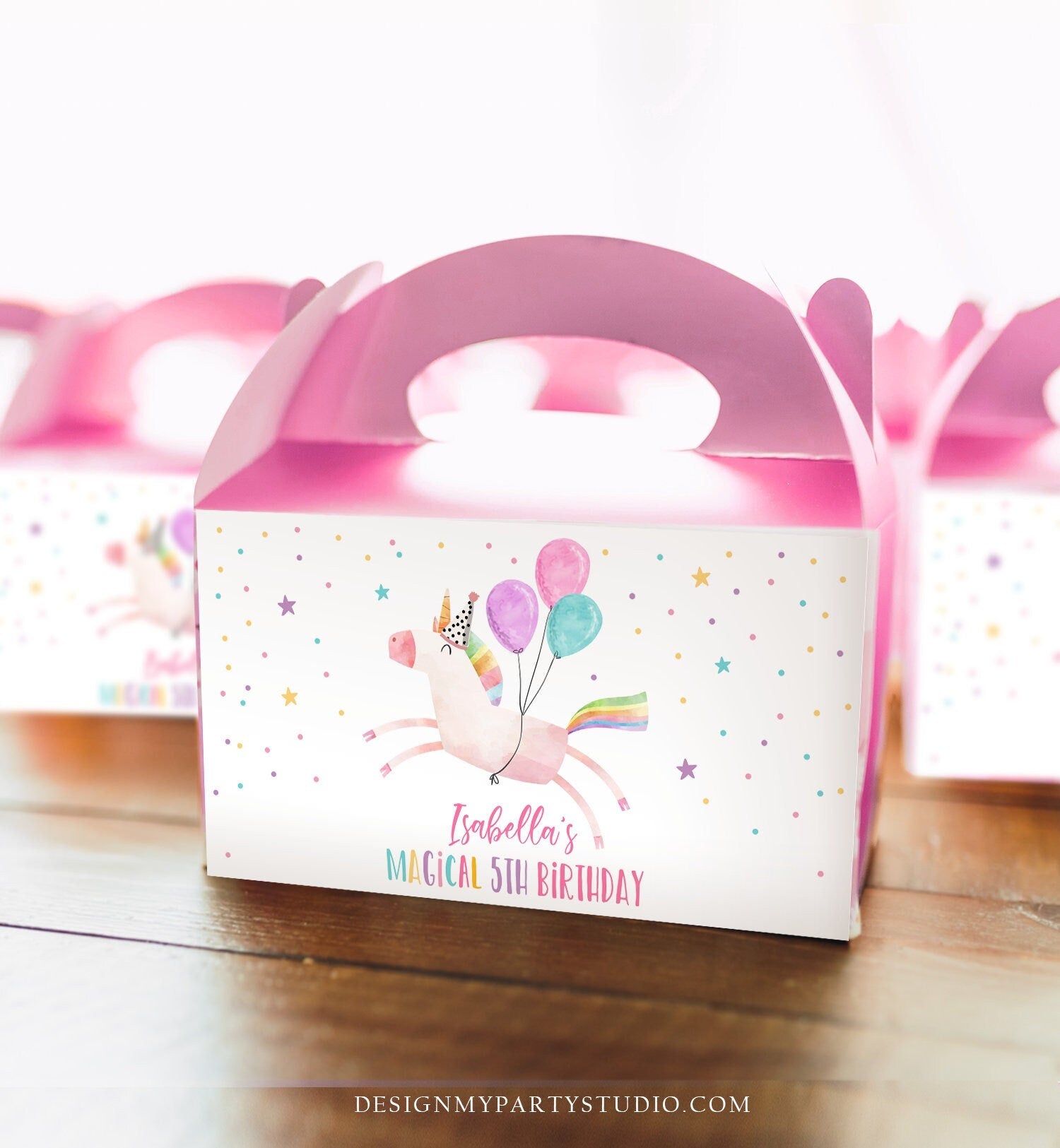 Editable Unicorn Birthday Party Gable Box Favor Label Magical Unicorn Gift Box Label Girl Pink Pastel Digital Download Printable 0336