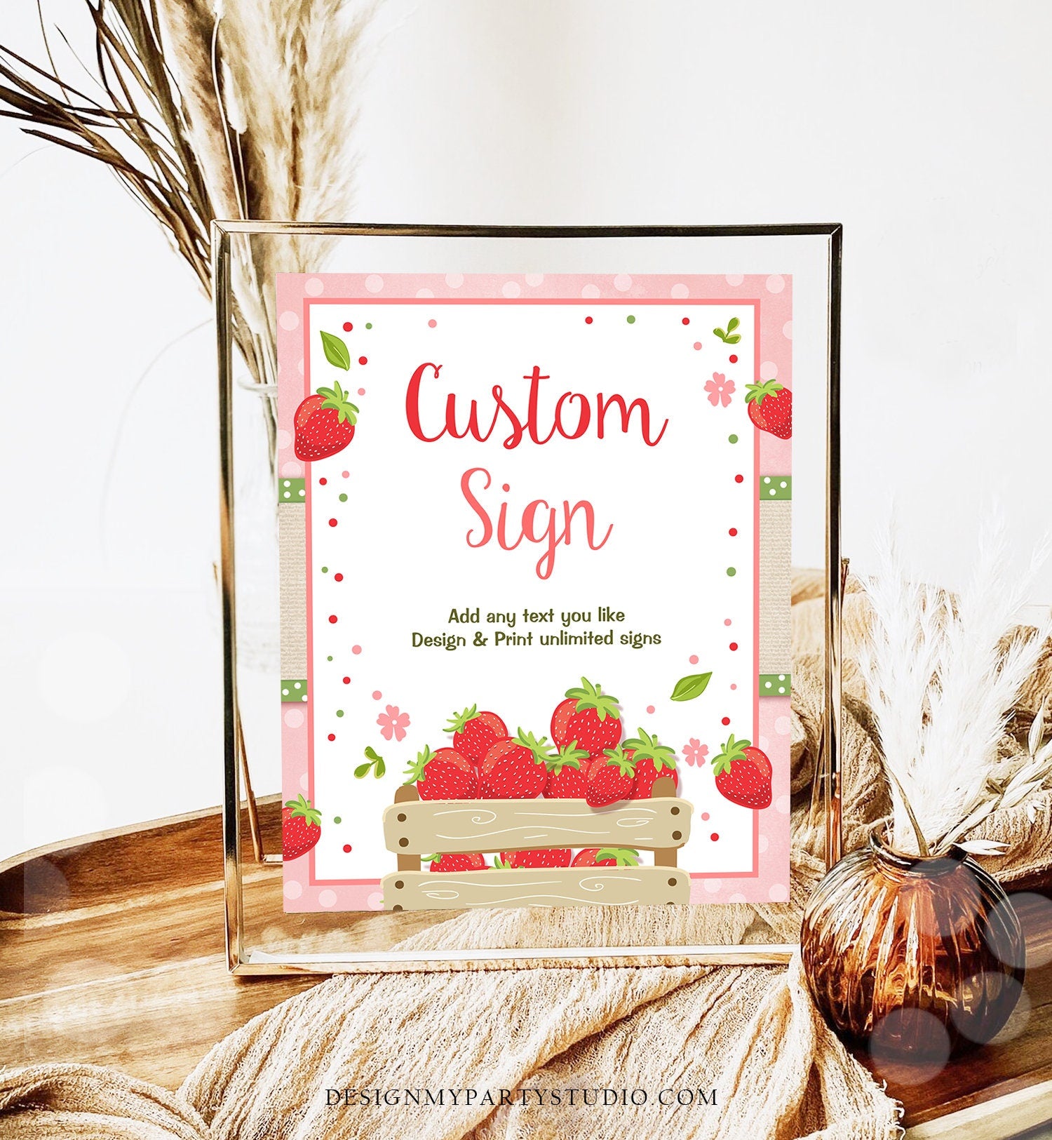 Editable Custom Sign Strawberry Birthday Sign Berry Sweet Birthday Party Decor Girl Strawberries Market 8x10 Download PRINTABLE Corjl 0091