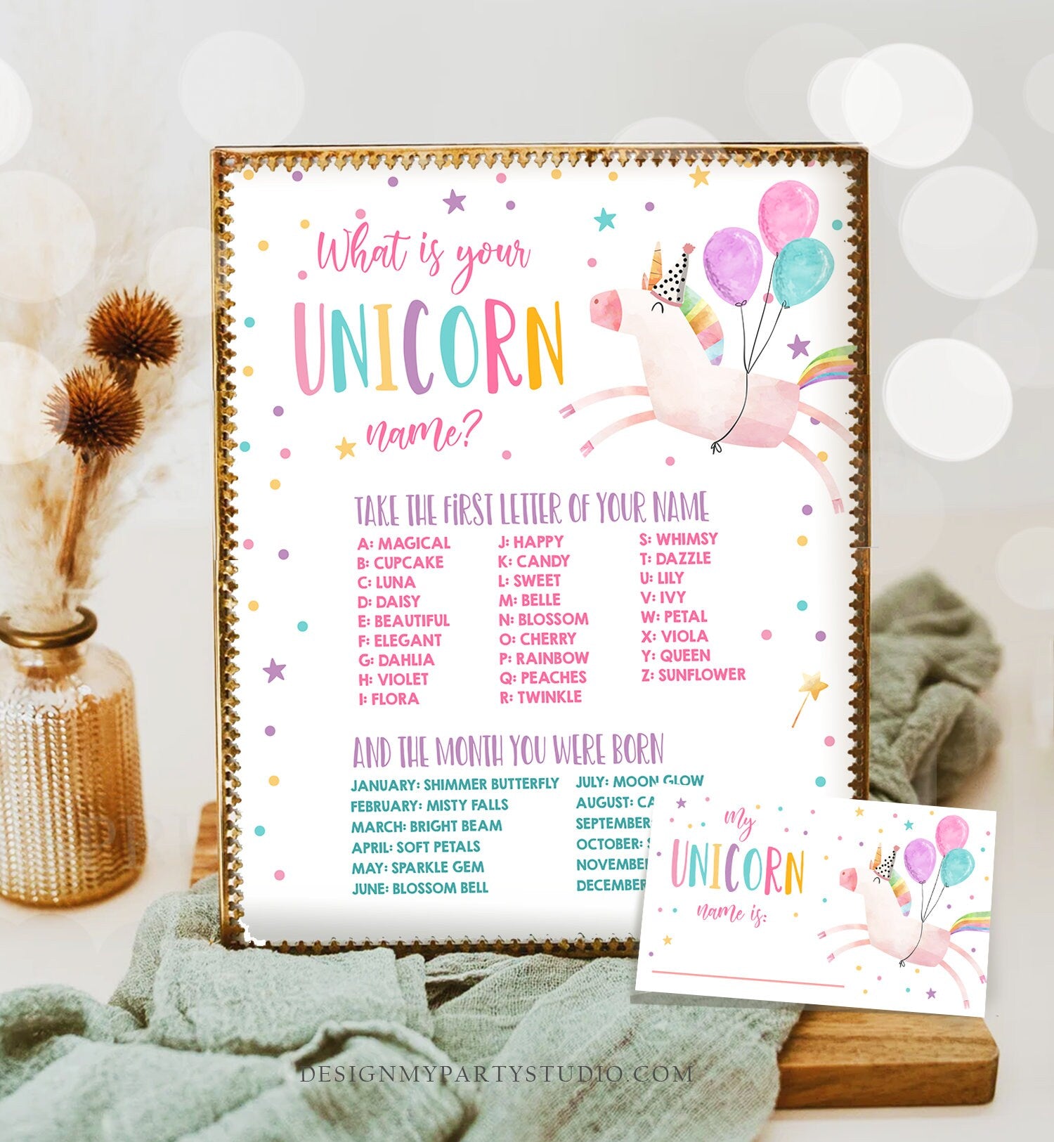 What Is your Unicorn Name Game Unicorn Birthday Game Party Activity Magical Unicorn Rainbow Pastel Girl Template Printable Corjl 0336