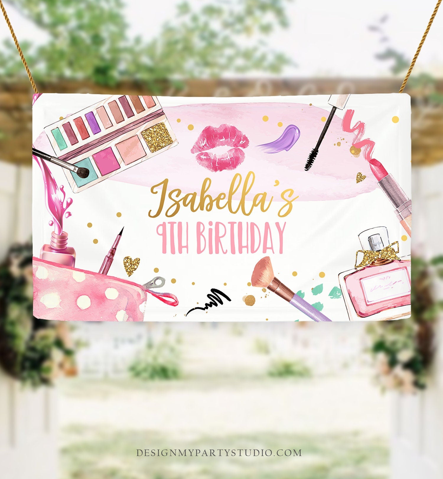 Editable Spa Party Backdrop Banner Glamour Birthday Girl Pink Glam Party Spa Birthday Decor Pamper Download Corjl Template Printable 0420