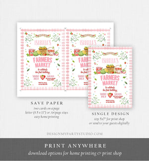 Editable Farmers Market Birthday Invitation Pink Strawberry Home Grown Veggies Farm Market Download Printable Invite Template Corjl 0144