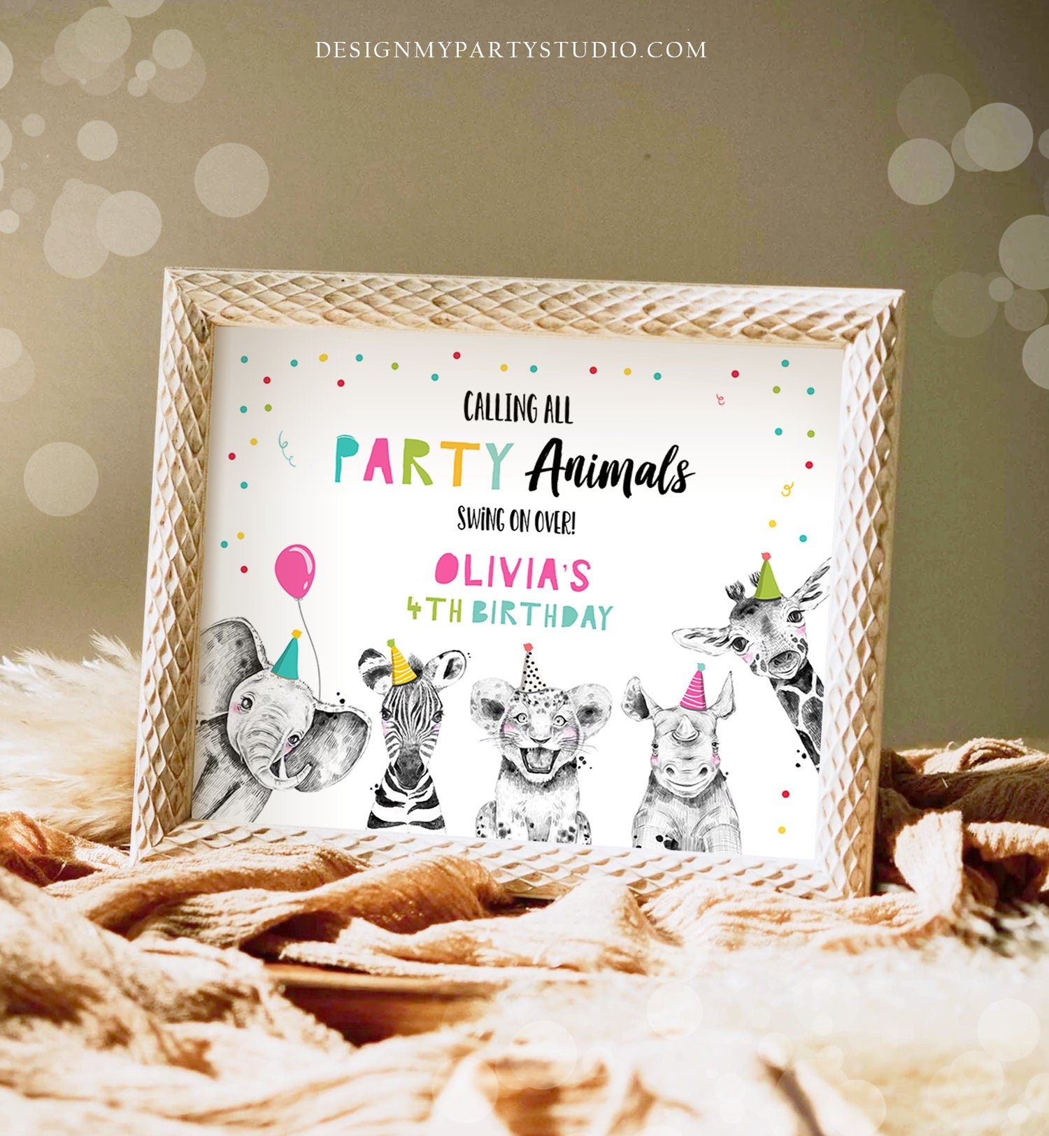 Editable Party Animals Welcome Sign Party Animal Sign Zoo Safari Animals Welcome Jungle Sign Girl Birthday Digital Template Printable 0390