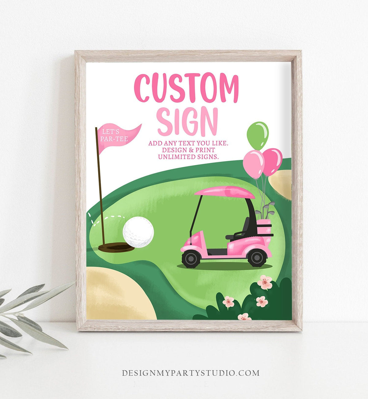 Editable Custom Sign Golf Birthday Party Sign Hole in One Birthday Par-tee Girl Pink Golf Table Sign Decoration 8x10 Download PRINTABLE 0405