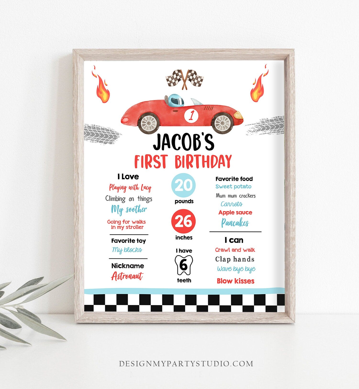 Editable Racing Racing Birthday Milestones Sign First Trip Boy Birthday Two Fast Race Car Red 2 fast ANY AGE Template Printable Corjl 0424