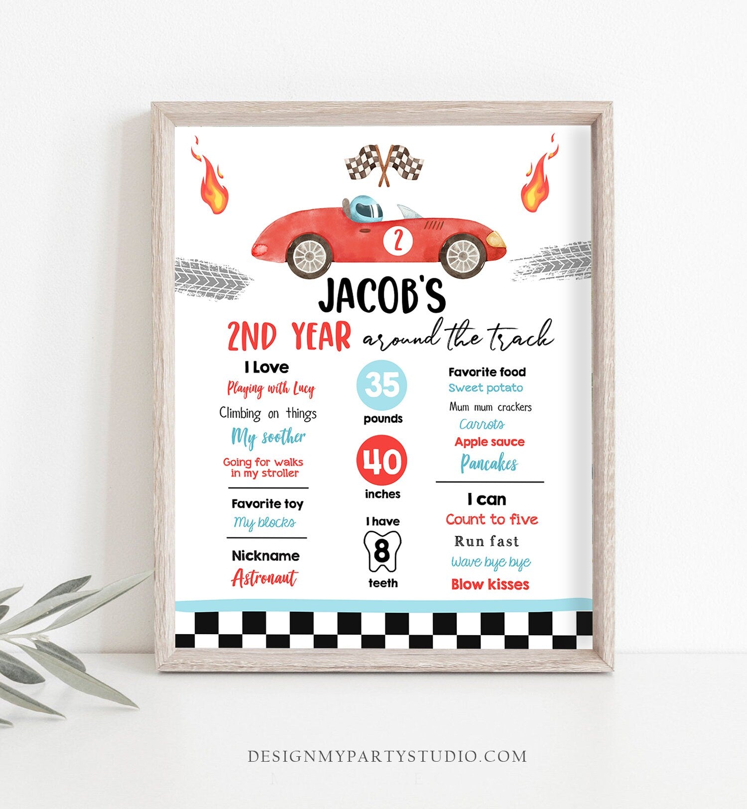 Editable Racing Racing Birthday Milestones Sign Two Fast Boy 2nd Birthday Growing Up Two Fast Race Car ANY AGE Template Printable Corjl 0424