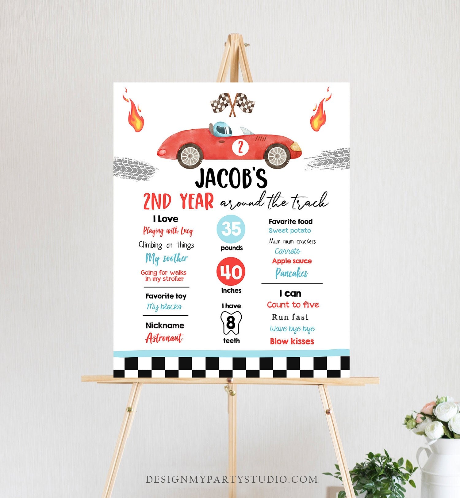 Editable Racing Racing Birthday Milestones Sign Two Fast Boy 2nd Birthday Growing Up Two Fast Race Car ANY AGE Template Printable Corjl 0424