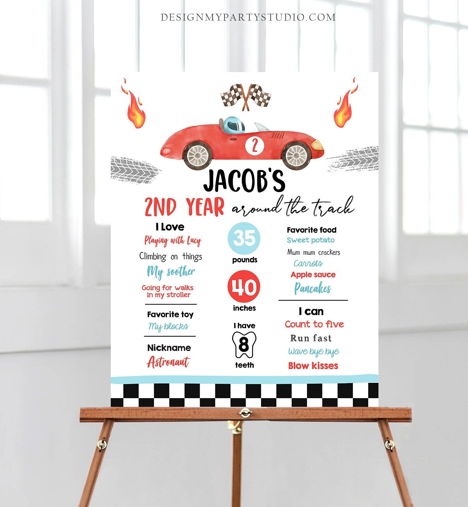 Editable Racing Racing Birthday Milestones Sign Two Fast Boy 2nd Birthday Growing Up Two Fast Race Car ANY AGE Template Printable Corjl 0424