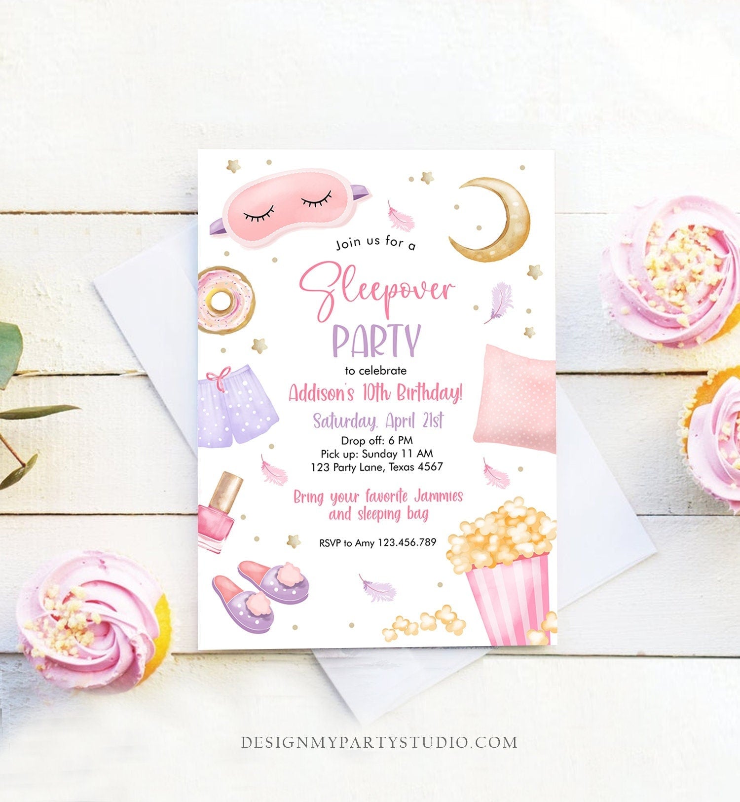 Editable Slumber Party Birthday Invitation Sleepover Birthday Invite Pink Girl Spa Tween Teen Digital Download Printable Template Corjl 0447