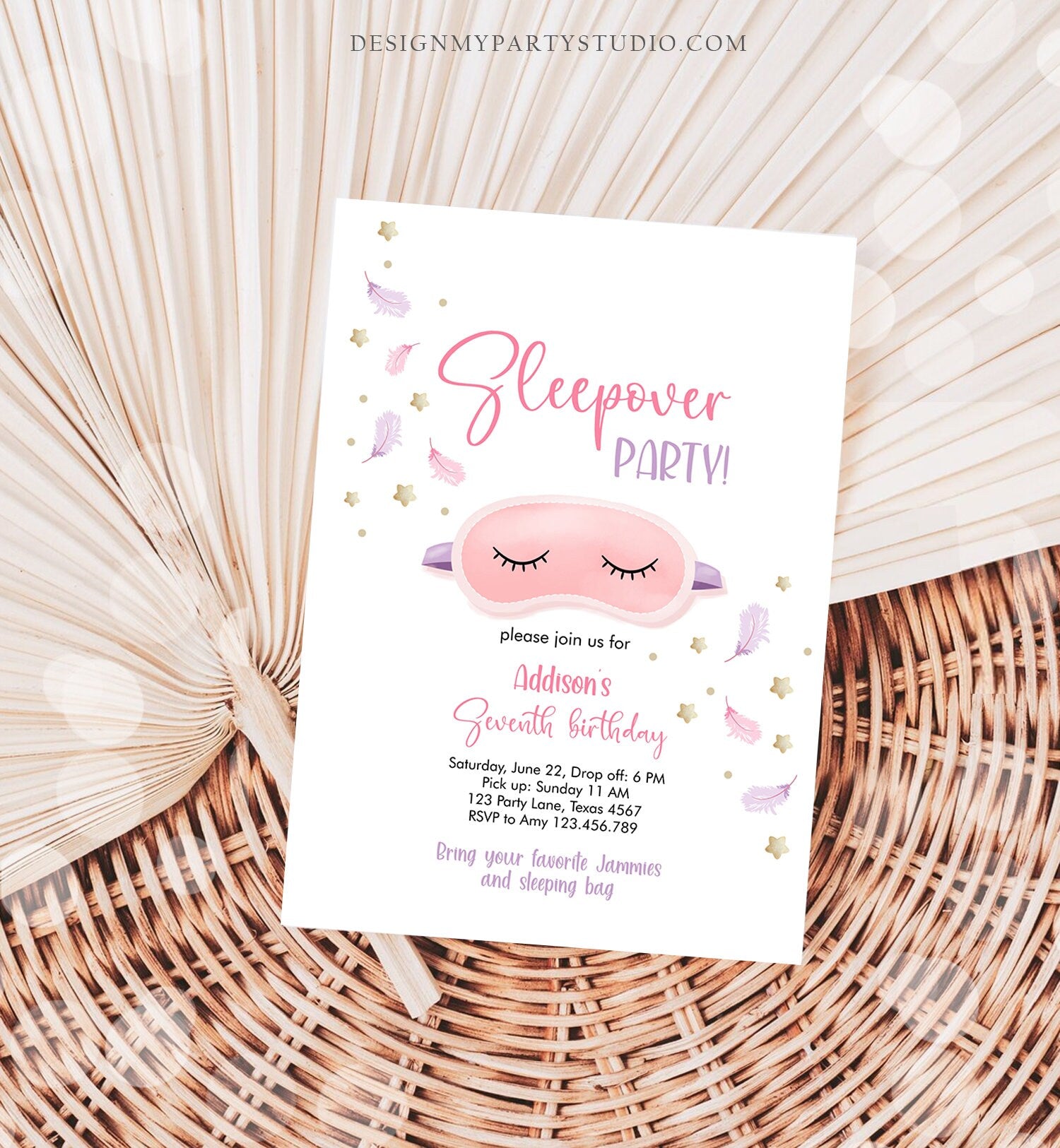 Editable Slumber Party Birthday Invitation Sleepover Birthday Invite Pink Girl Spa Tween Teen Digital Download Printable Template Corjl 0447