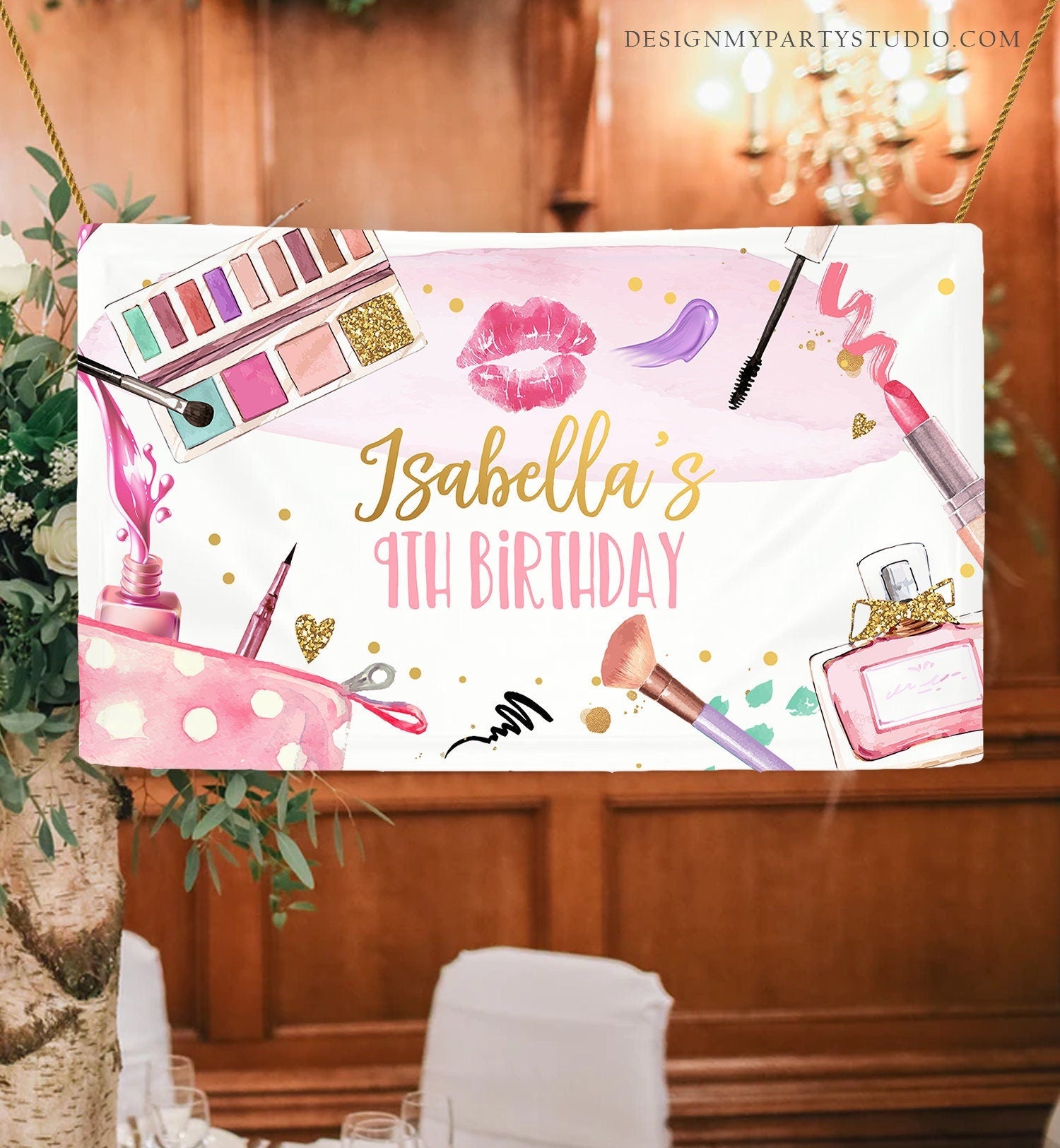 Editable Spa Party Backdrop Banner Glamour Birthday Girl Pink Glam Party Spa Birthday Decor Pamper Download Corjl Template Printable 0420