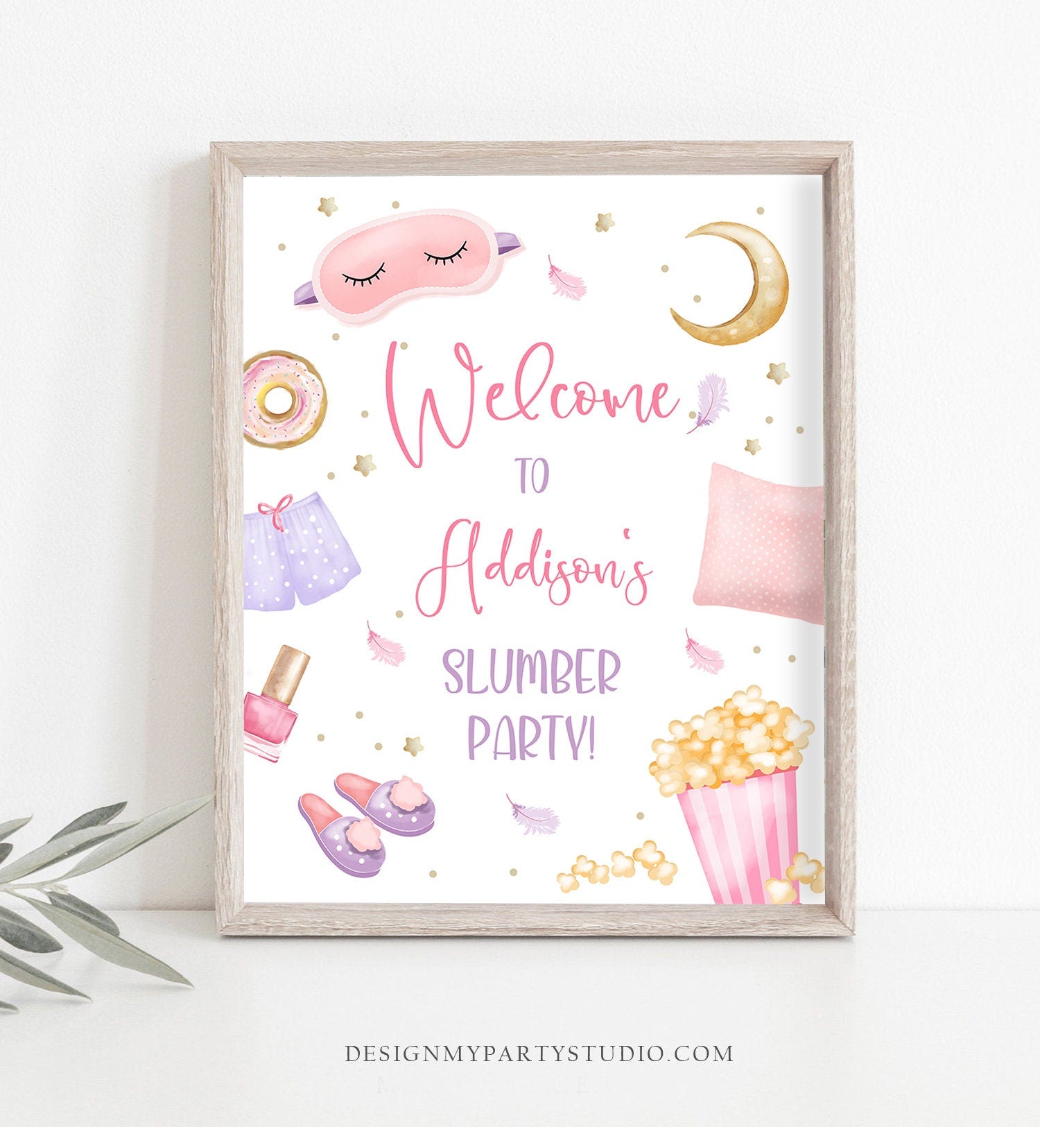 Editable Sleepover Birthday Welcome Sign Slumber Party Poster Pajamas Movie Night Sign Digital Download Template Printable 16x20 Corjl 0447