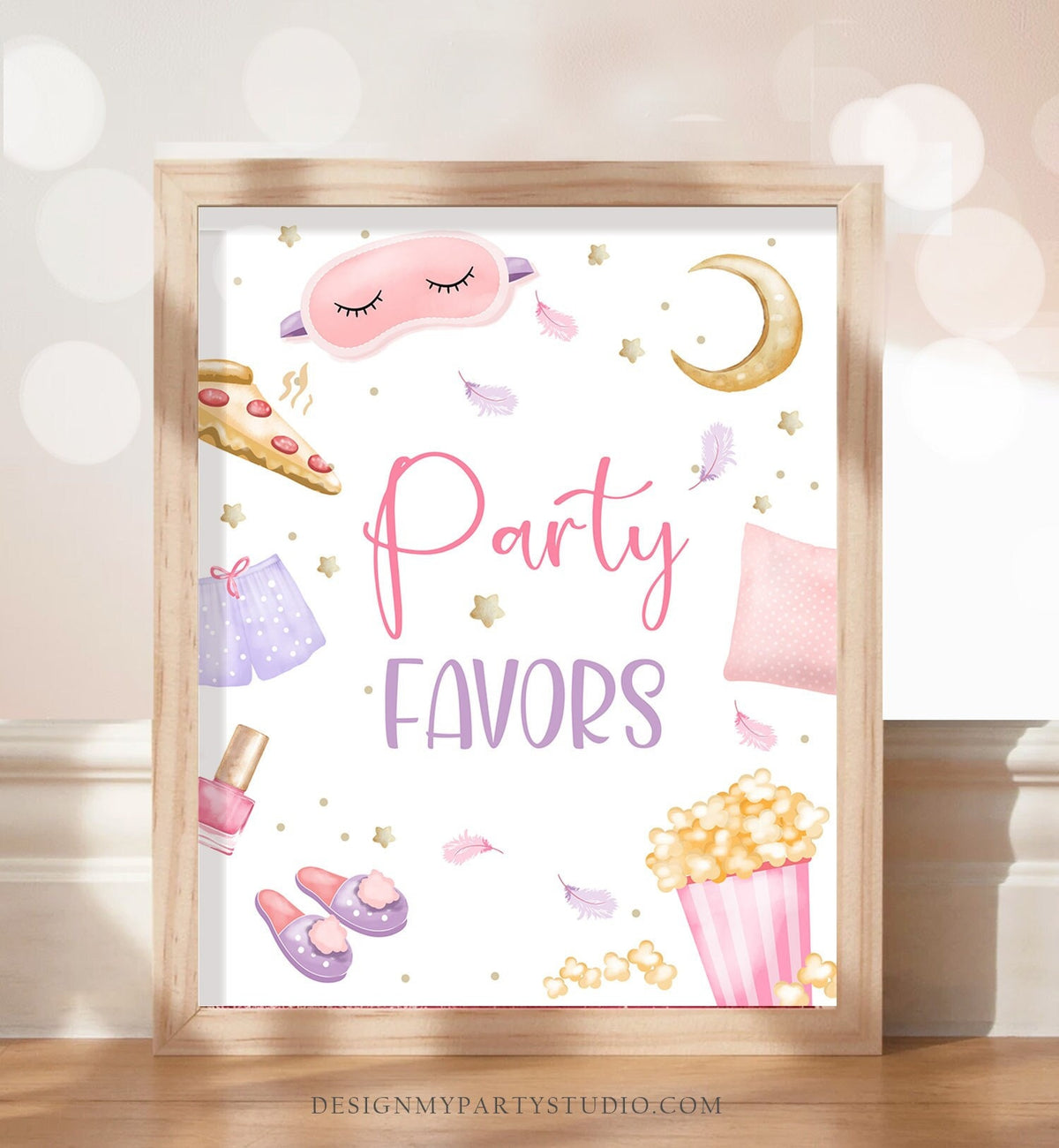 Party Favors Sign Sleepover Birthday Sign Slumber Party Decor Teen Birthday Pajama Party Pizza Pancakes Popcorn Girl Download PRINTABLE 0447