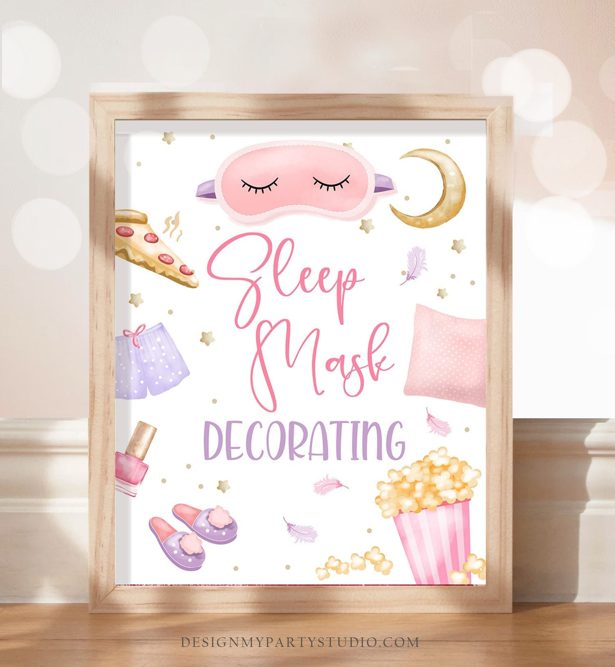 Sleep Mask Decorating Sign Sleepover Birthday Sign Slumber Party Decor Teen Birthday Pajama Party Pizza Pancake Girl Download Printable 0447