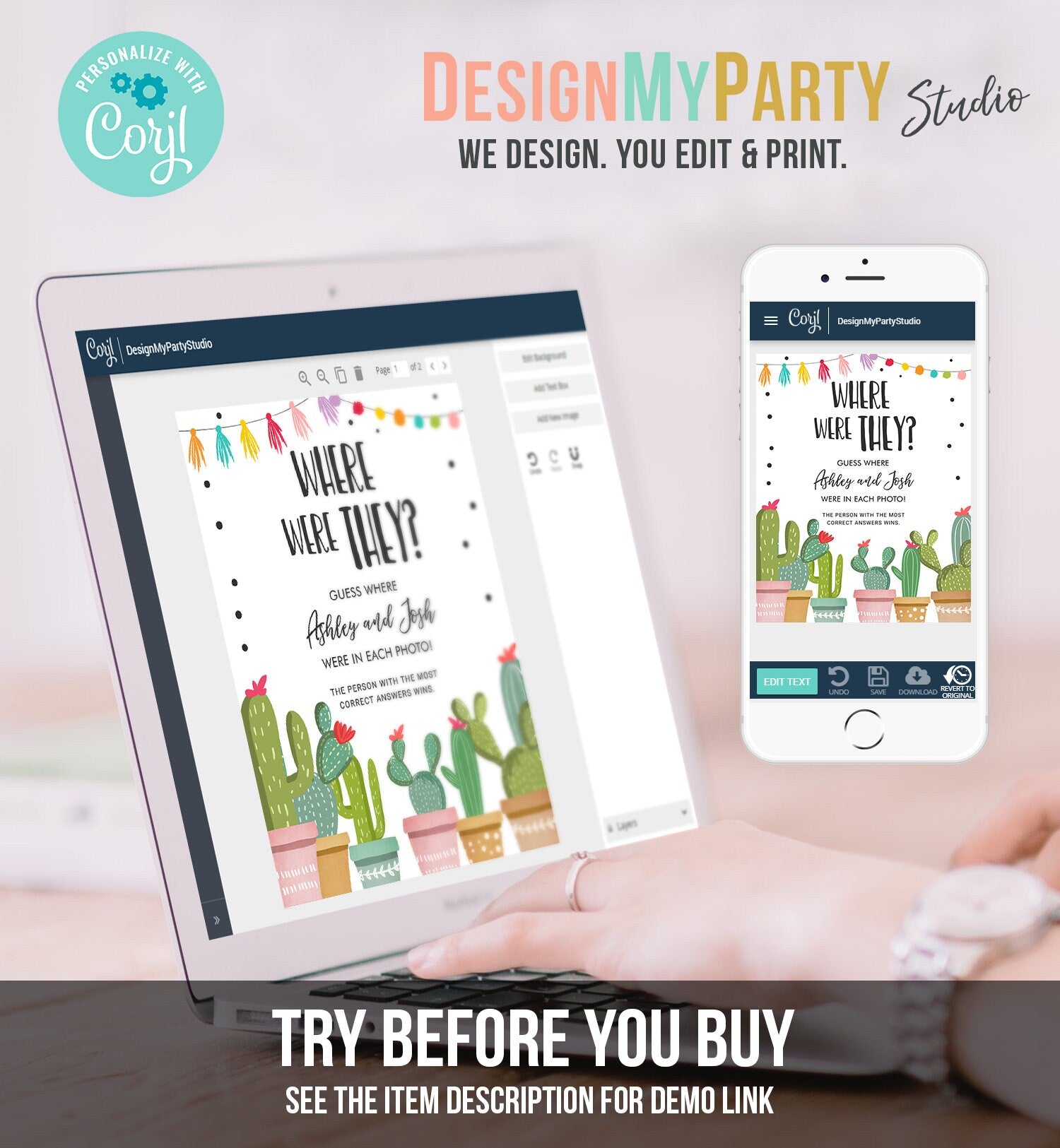 Editable Where Were They Bridal Shower Game Wedding Shower Activity Fiesta Cactus Mexican Succulent Digital Download Template PRINTABLE 0254