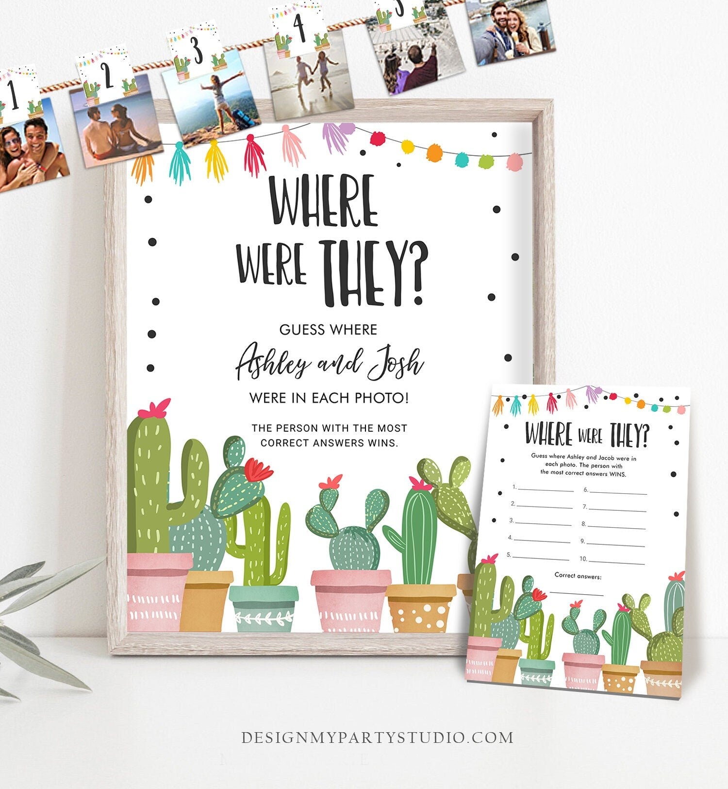 Editable Where Were They Bridal Shower Game Wedding Shower Activity Fiesta Cactus Mexican Succulent Digital Download Template PRINTABLE 0254