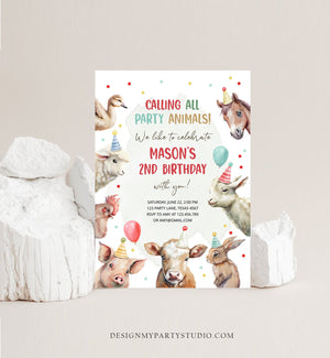 Editable Farm Animals Birthday Invitation Boy Farm Barnyard First Birthday Party Animals Confetti Download Corjl Template Printable 0448