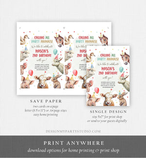 Editable Farm Animals Birthday Invitation Boy Farm Barnyard First Birthday Party Animals Confetti Download Corjl Template Printable 0448