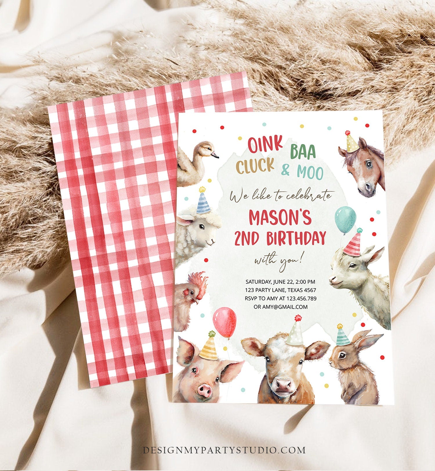 Editable Farm Animals Birthday Invitation Boy Farm Barnyard First Birthday Party Animals Confetti Download Corjl Template Printable 0448