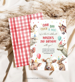 Editable Farm Animals Birthday Invitation Boy Farm Barnyard First Birthday Party Animals Confetti Download Corjl Template Printable 0448