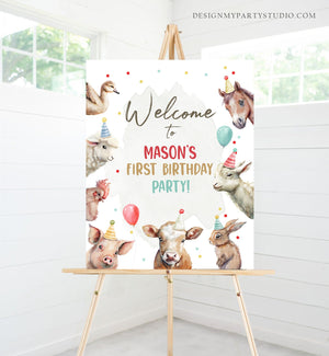 Editable Farm Birthday Welcome Sign Boy Barnyard Birthday Welcome Poster Farm Animals Birthday Welcome Boy Template Corjl PRINTABLE 0448