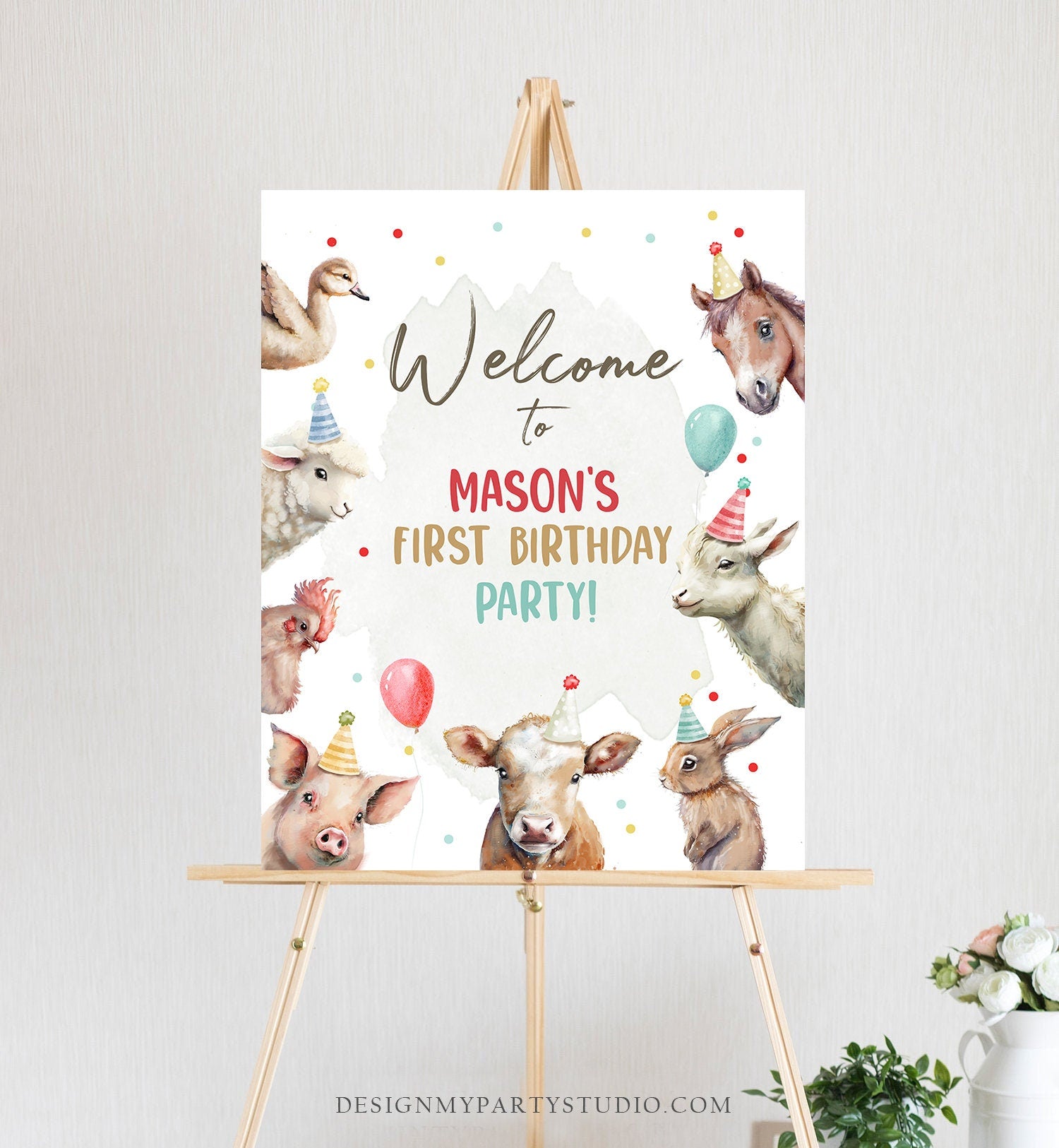 Editable Farm Birthday Welcome Sign Boy Barnyard Birthday Welcome Poster Farm Animals Birthday Welcome Boy Digital Template Printable 0448