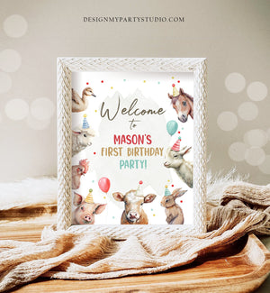 Editable Farm Birthday Welcome Sign Boy Barnyard Birthday Welcome Poster Farm Animals Birthday Welcome Boy Template Corjl PRINTABLE 0448