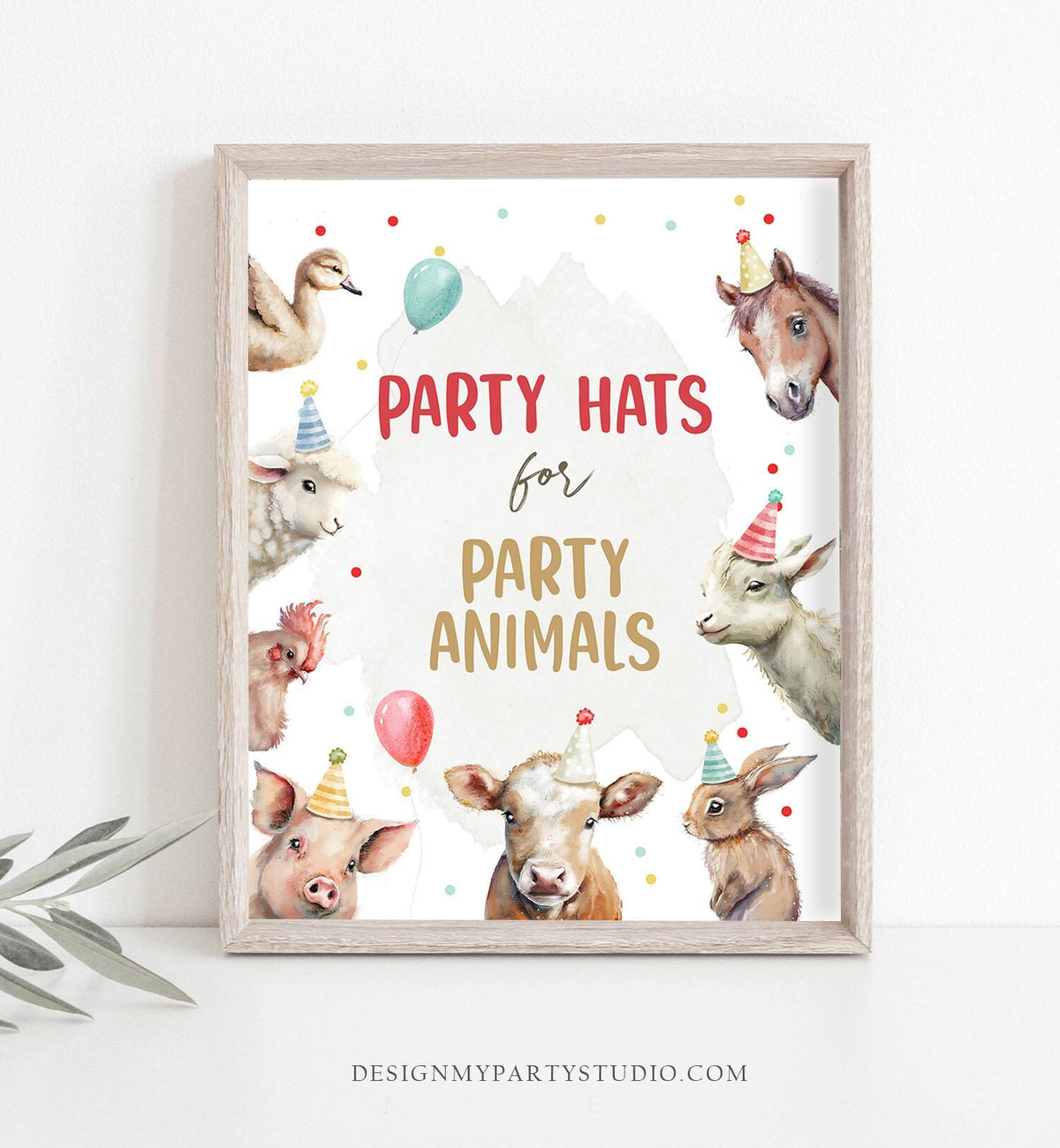 Party Hats Sign Farm Animals Party Animals Birthday Sign Zoo Barnyard Birthday Farm Decor Boy Decorations Sign Party Digital Printable 0448