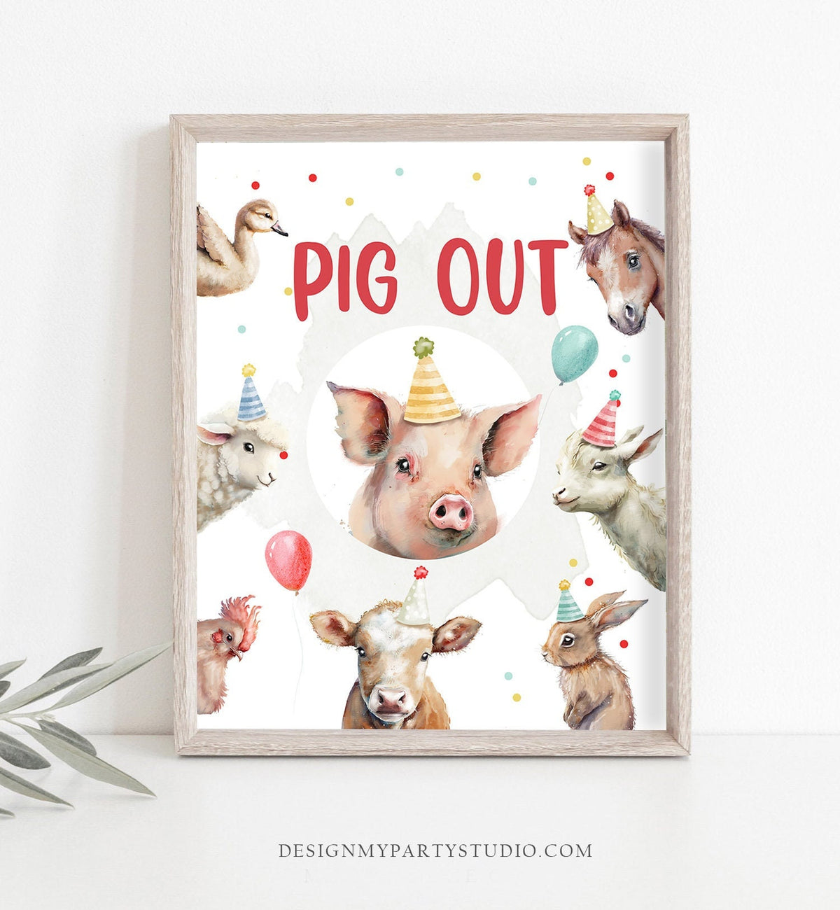 Pig Out Table Sign Farm Animals Birthday Decorations Barnyard Decor Boy Birthday Red Farm Buffet Sign Barnyard Sign Printable 0448