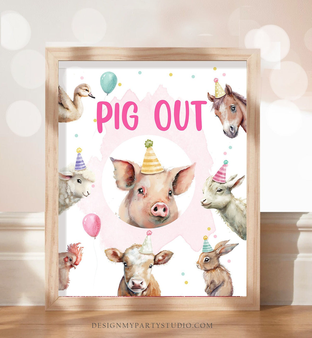 Pig Out Sign Farm Animals Birthday Decorations Barnyard Decor Girl Birthday Pink Farm Buffet Sign Floral Barnyard Sign PRINTABLE 0448