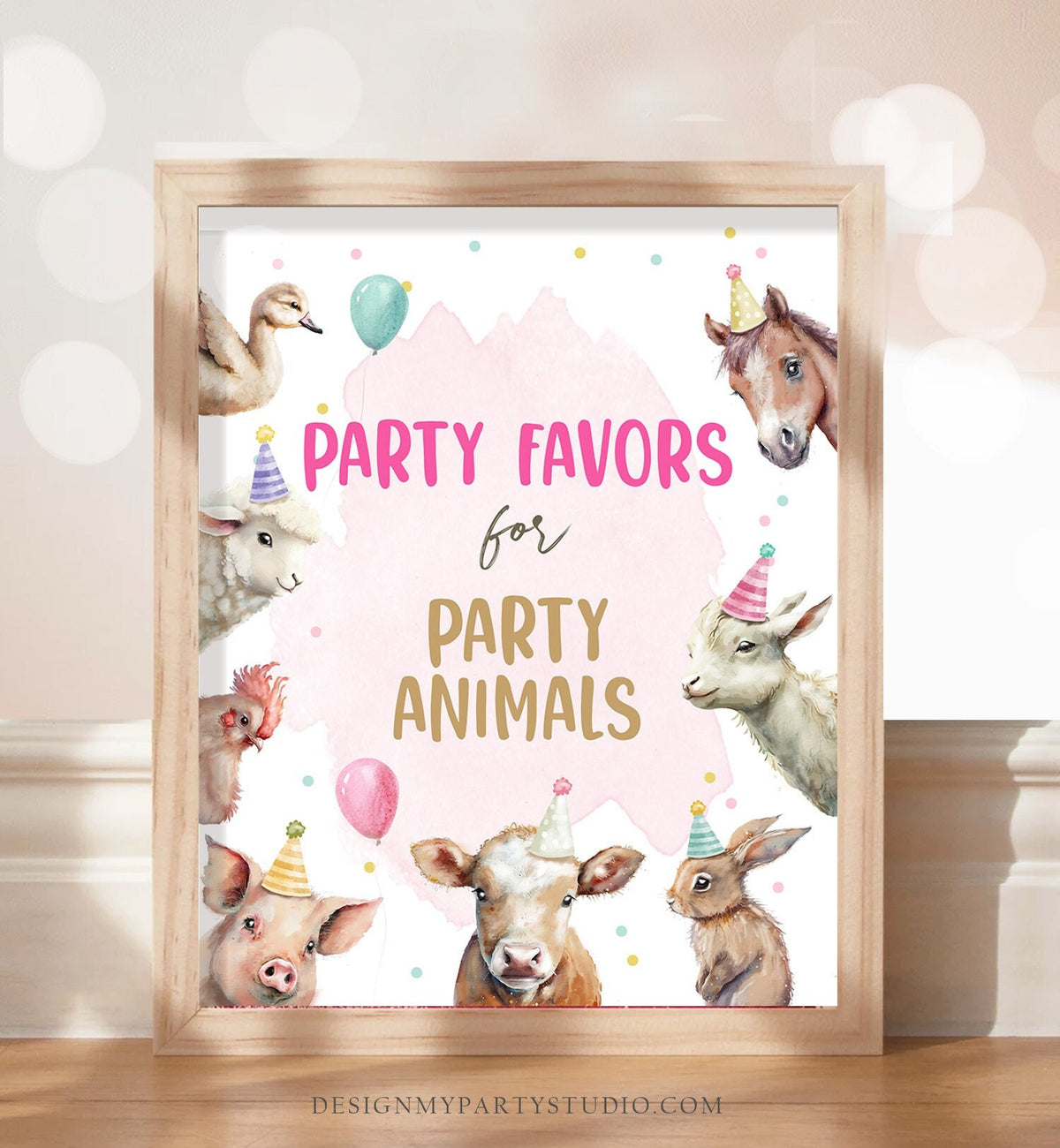 Party Favors Farm Animals Party Sign Farm Birthday Sign Zoo Barnyard Birthday Farm Decor Pink Barn Decorations Sign Party Printable 0448