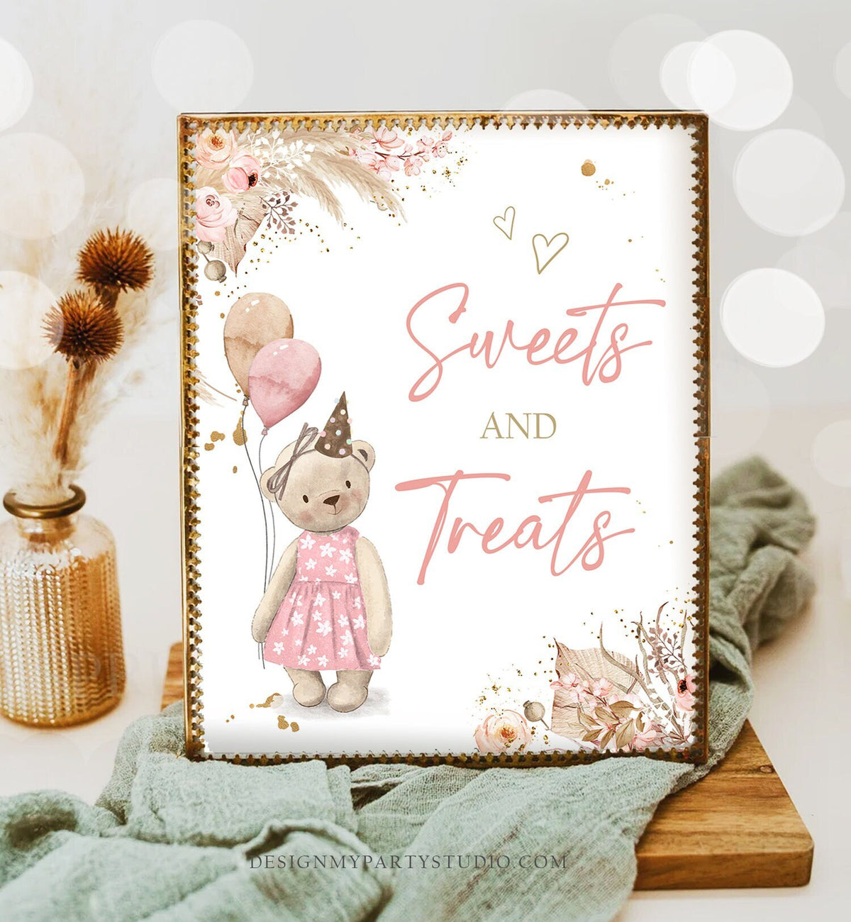 Sweets and Treats Sign Boho Teddy Bear Birthday Sign Bear-y First Birthday Favors Table Sign Treats Table Bear Picnic Decor Printable 0421