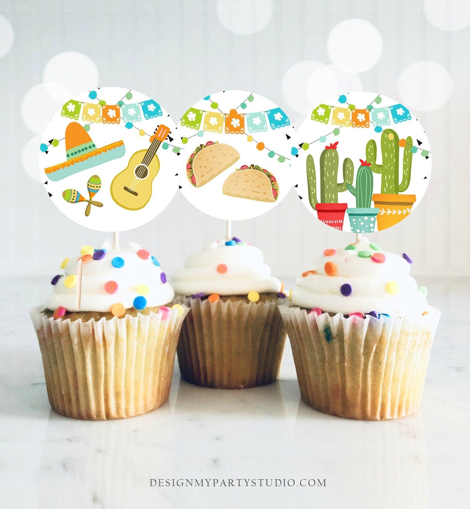 Fiesta Cupcake Toppers Taco Bout Love Fiesta Birthday Party Decoration Fiesta Mexican Baby Shower Cactus Download Digital PRINTABLE 0161