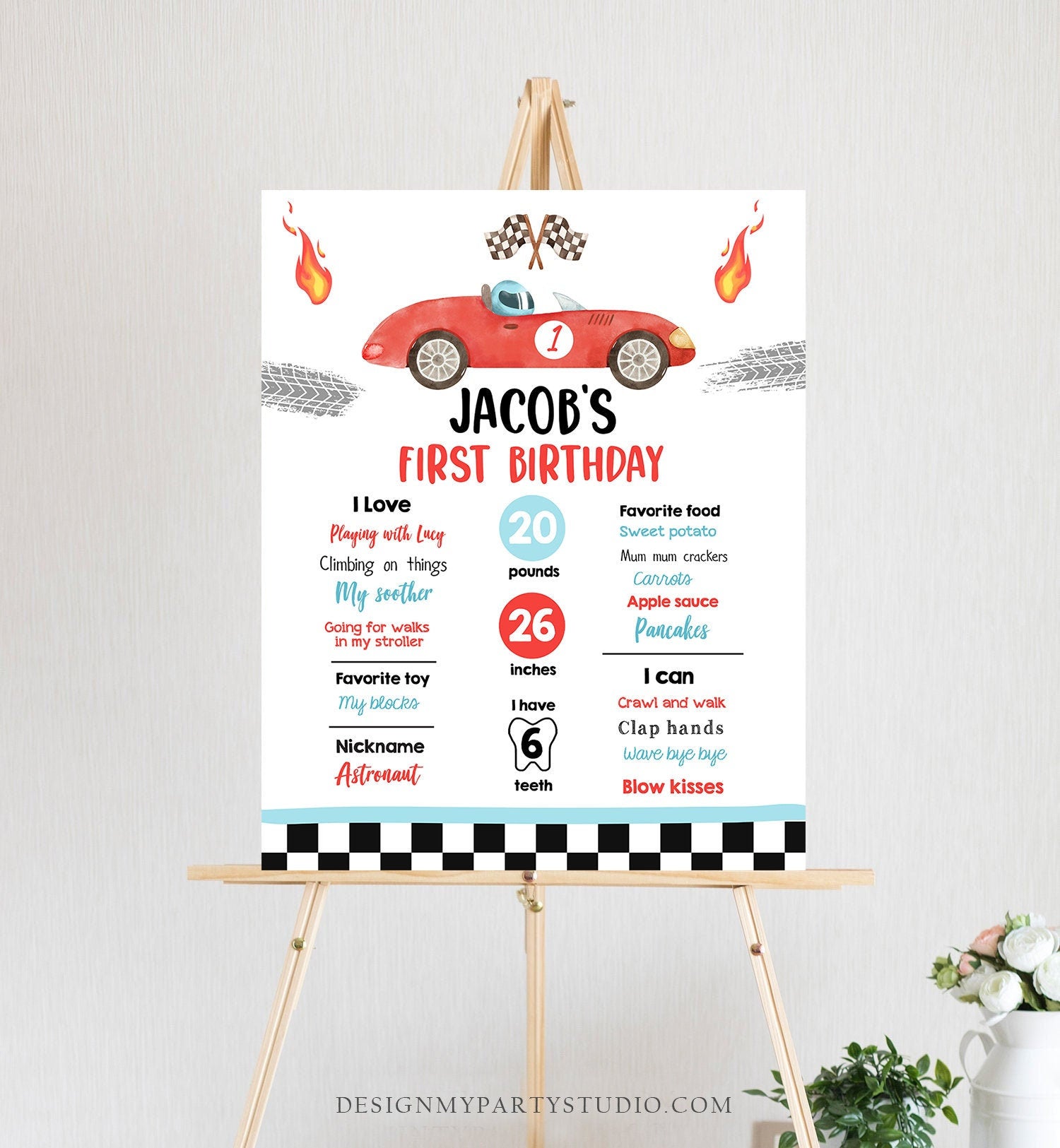 Editable Racing Racing Birthday Milestones Sign First Trip Boy Birthday Two Fast Race Car Red 2 fast ANY AGE Template Printable Corjl 0424