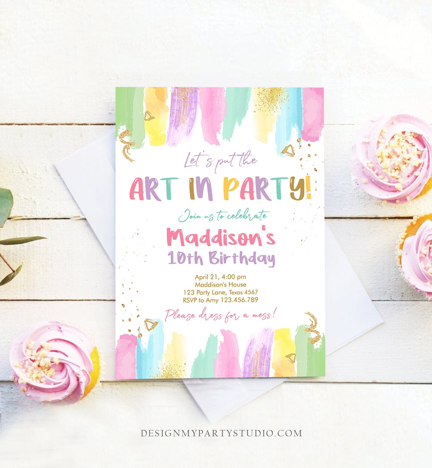 Editable Art Party Invitation Art Birthday Invite Painting Party Craft Party Rainbow Pastel Download Printable Template Digital Corjl 0450