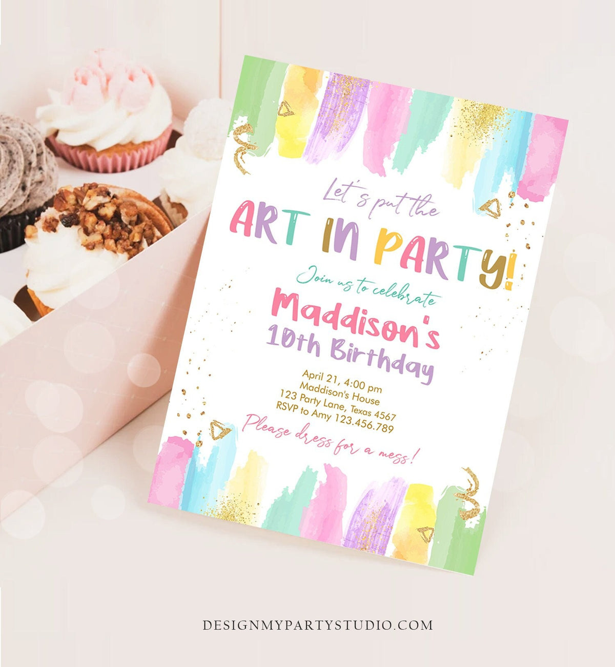 Editable Art Party Invitation Art Birthday Invite Painting Party Craft Party Rainbow Pastel Download Printable Template Digital Corjl 0450