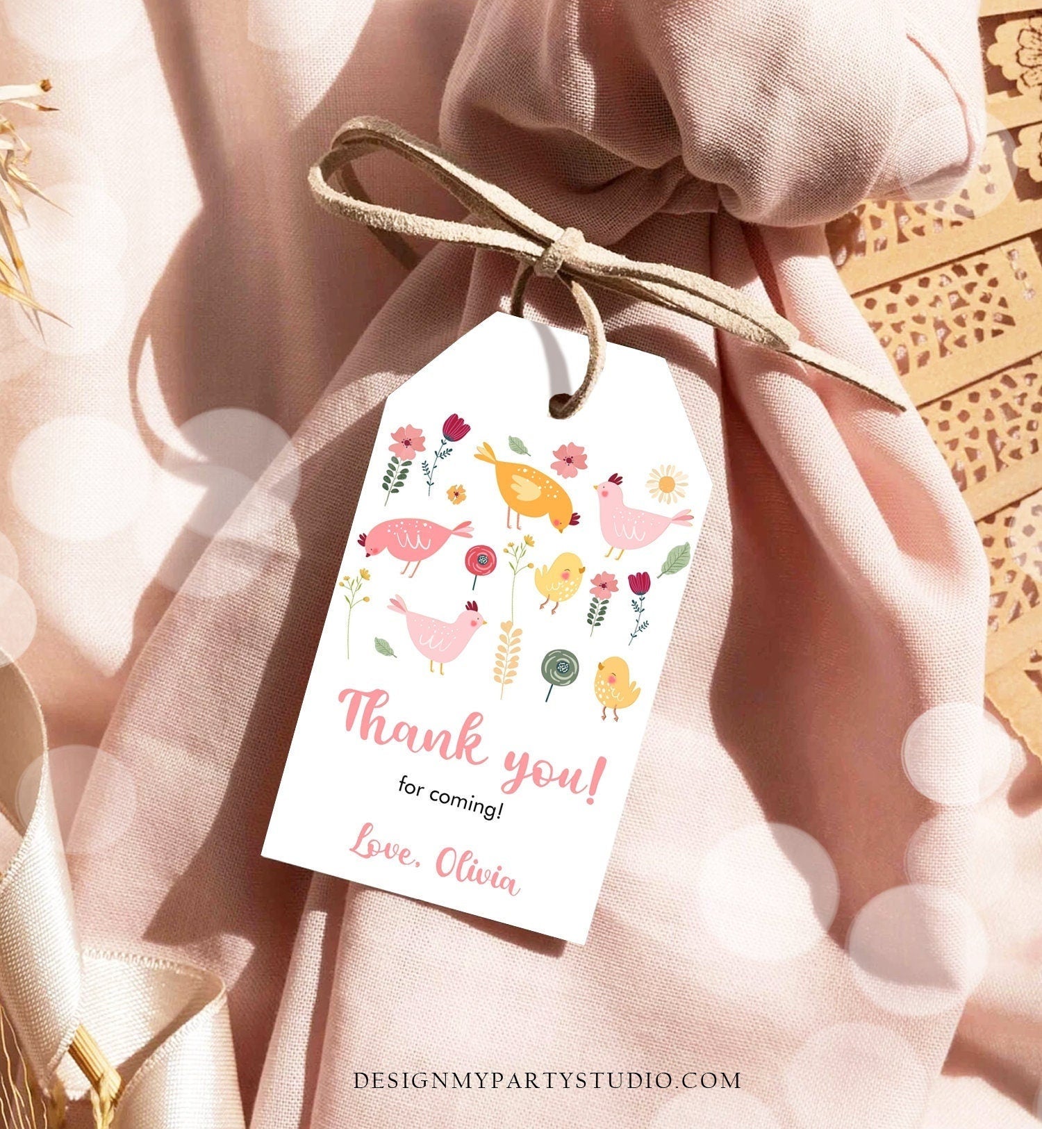 Editable Little Chick Favor Tags Birthday Thank You Tags Girl Spring 1st Birthday Farm Barnyard Chicken Easter Digital Corjl Template 0446