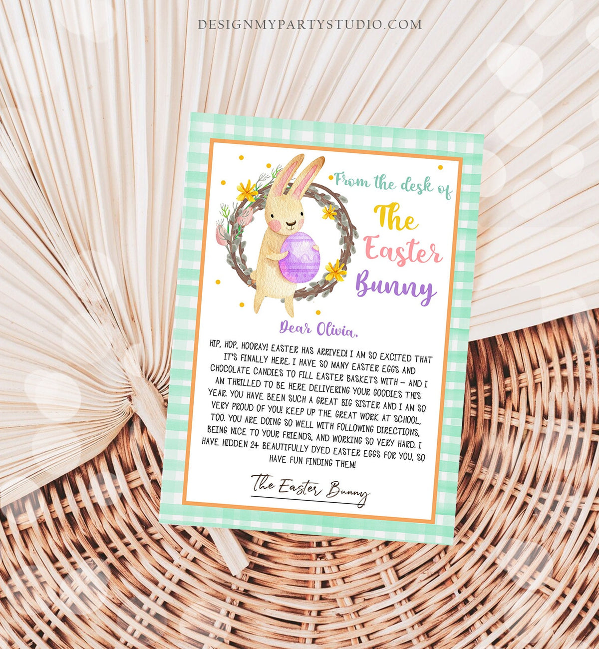 Editable Easter Bunny Letter Return Letter From The Desk Of Easter Letter Kids Easter Bunny Note Personalized Printable Template 0449