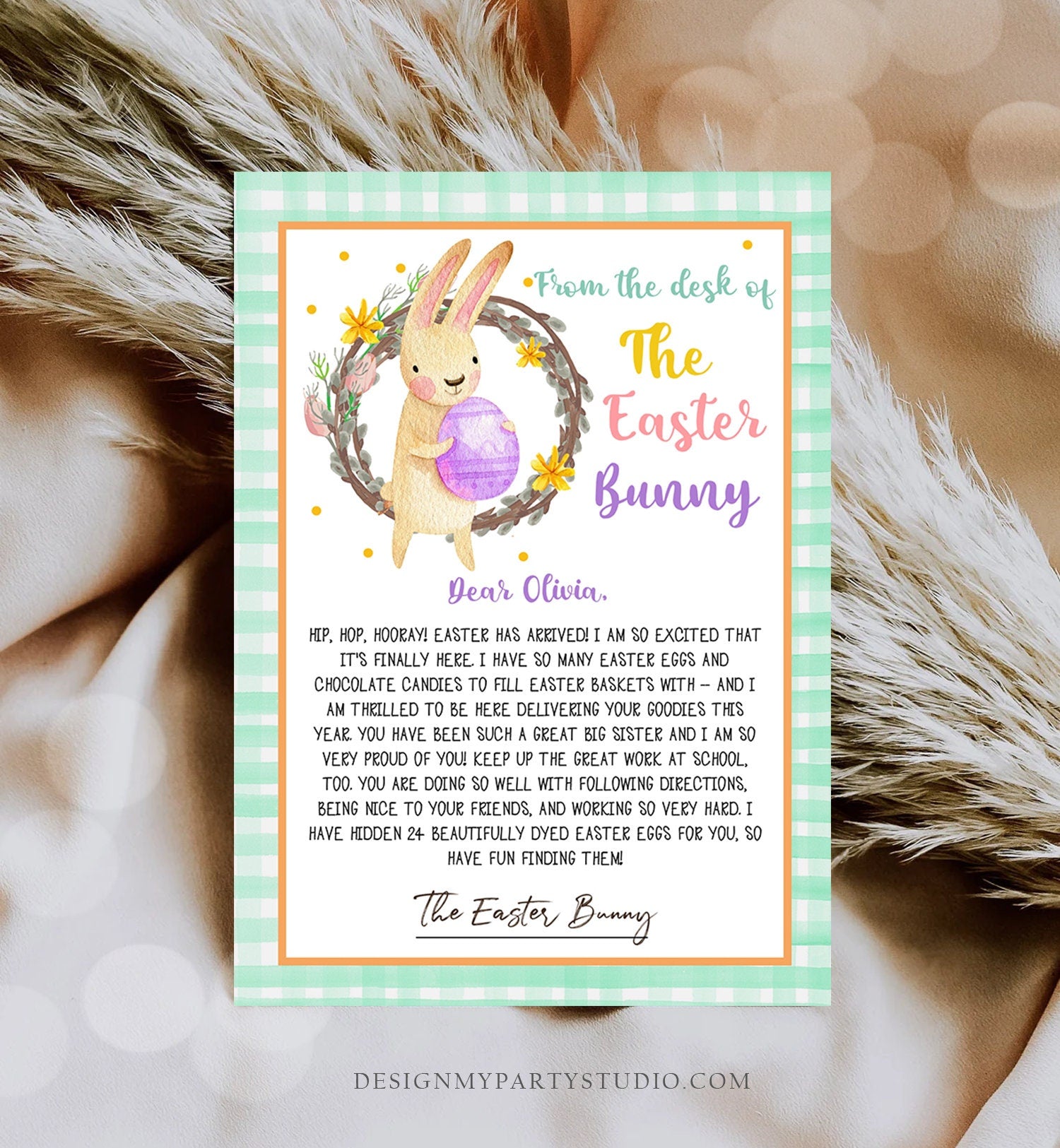 Editable Easter Bunny Letter Return Letter From The Desk Of Easter Letter Kids Easter Bunny Note Personalized Printable Template 0449