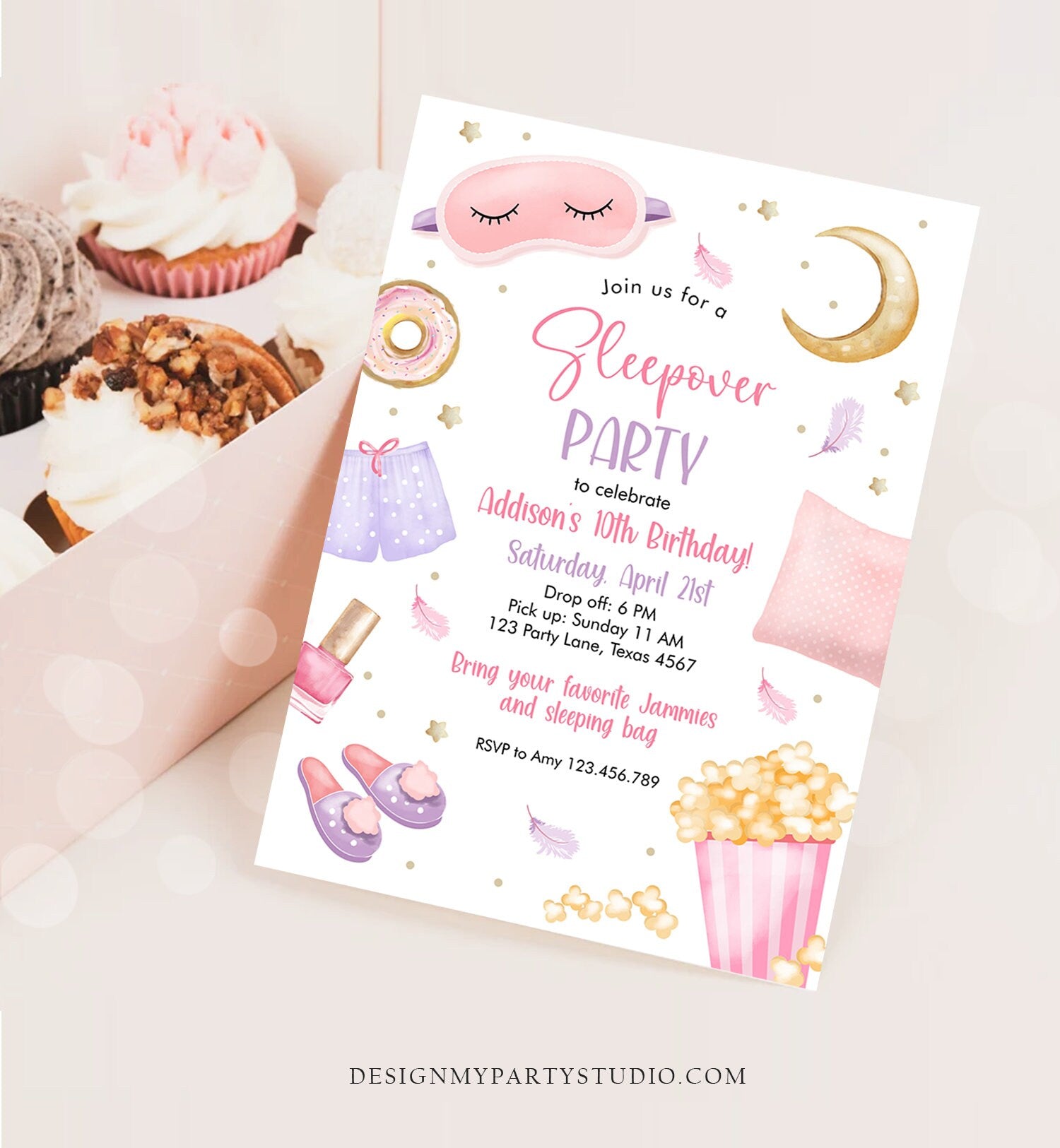 Editable Slumber Party Birthday Invitation Sleepover Birthday Invite Pink Girl Spa Tween Teen Digital Download Printable Template Corjl 0447