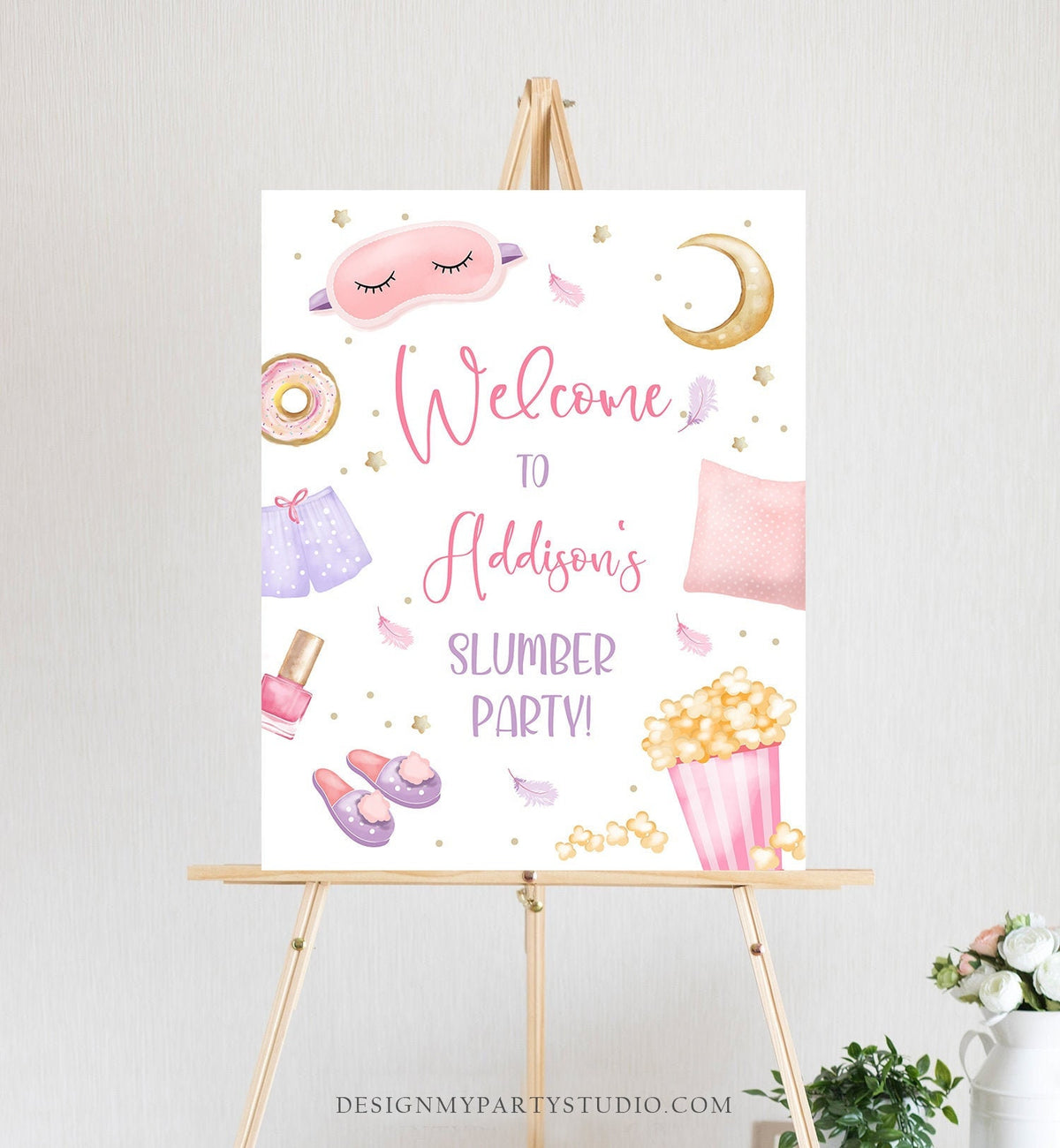 Editable Sleepover Birthday Welcome Sign Slumber Party Poster Pajamas Movie Night Sign Digital Download Template Printable 16x20 Corjl 0447