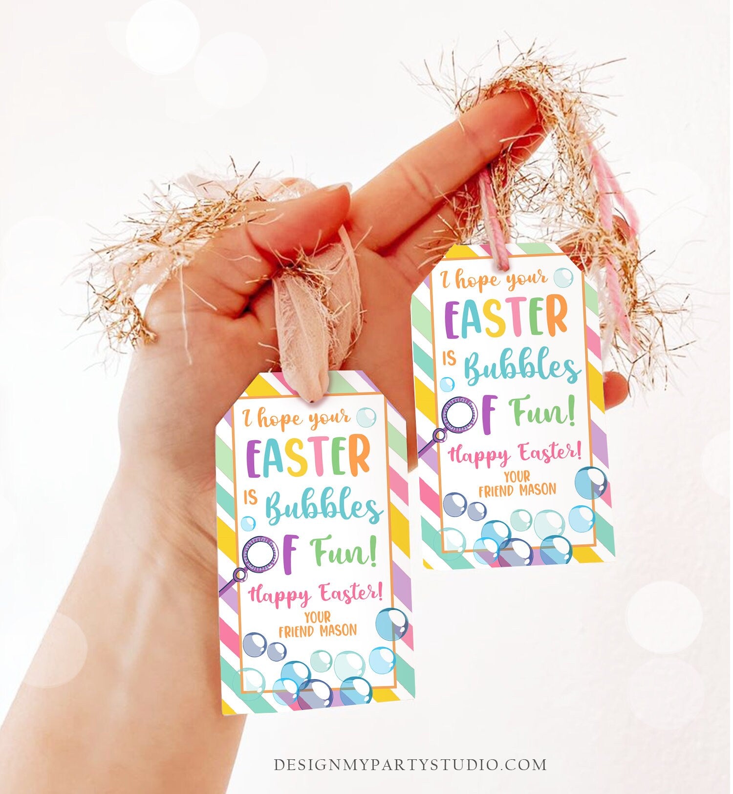 Editable Easter Bubbles Tag Easter Tags Kids Easter Gift Tag Classroom Kids Class Treat Bubbles of Fun Happy Easter Digital PRINTABLE 0449