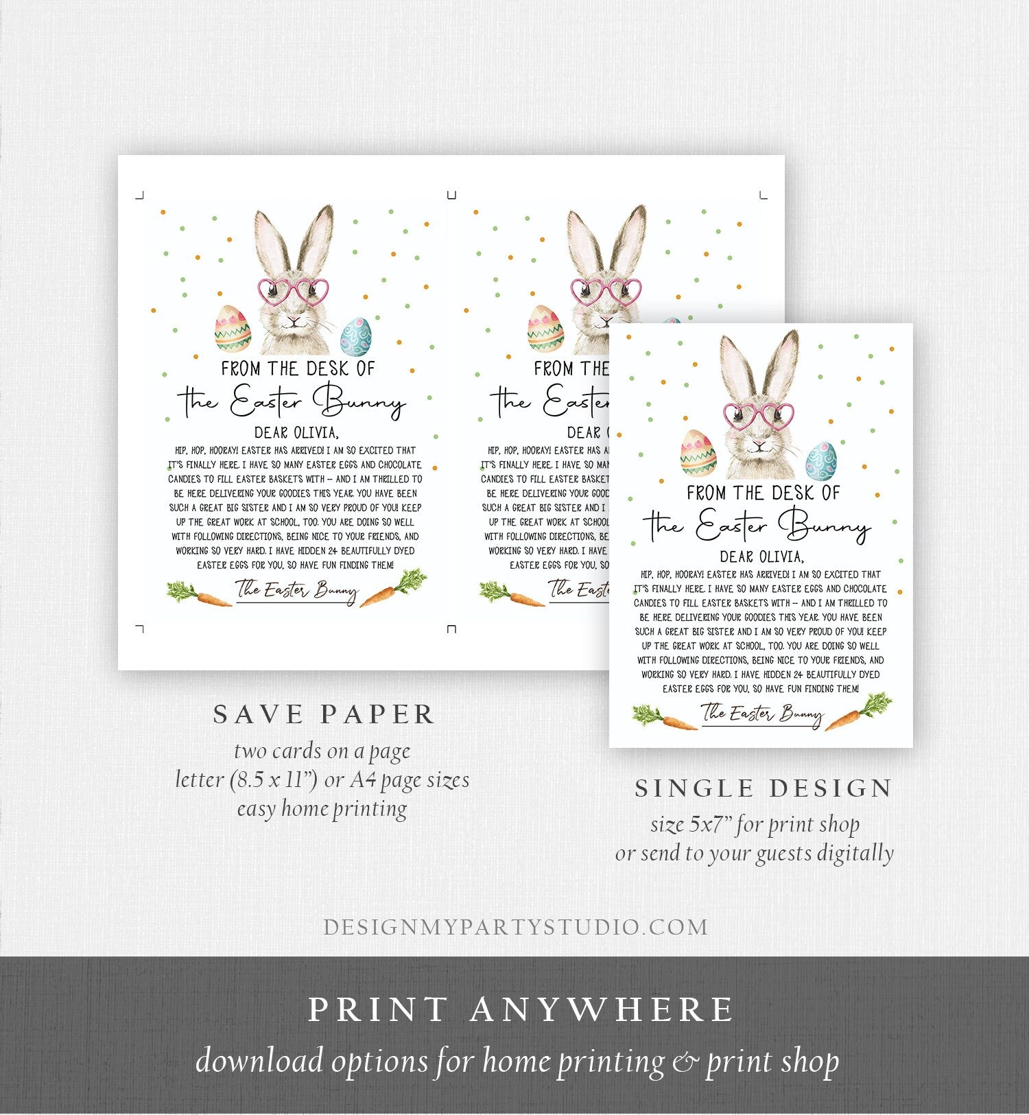 Editable Easter Bunny Letter Return Letter From The Desk Of Easter Letter Kids Easter Bunny Note Personalized Printable Template 0449