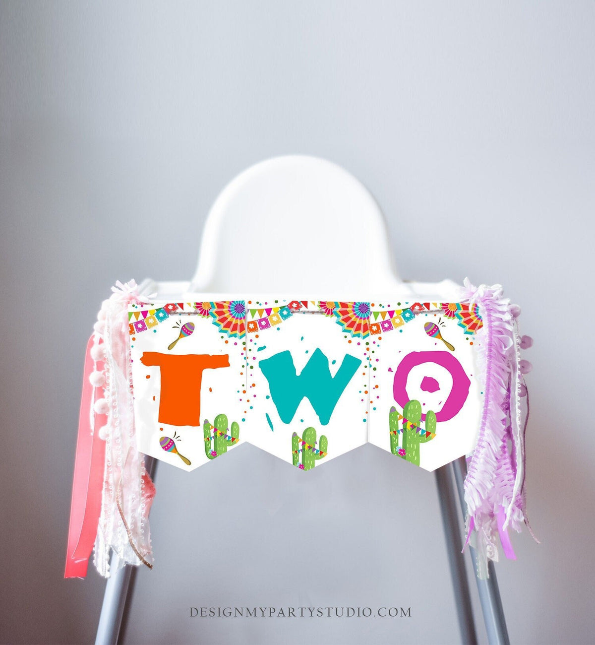 Fiesta High Chair Banner Fiesta 2nd Second Birthday Girl High Chair TWO Banner Mexican Party Decor Cactus Maraca Girl PRINTABLE Digital 0045