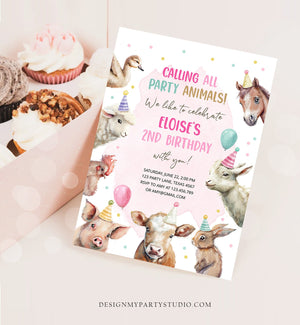 Editable Farm Animals Birthday Invitation Girl Farm Barnyard First Birthday Party Animals Confetti Download Corjl Template Printable 0448