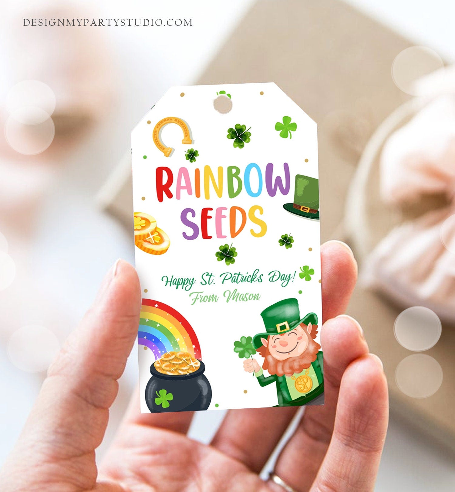 Editable St. Patrick's Day Tag Rainbow Seeds Tag Treat Favor Tag Friend School Classroom Gift Classmate Shamrock Teacher Template Corjl 0451