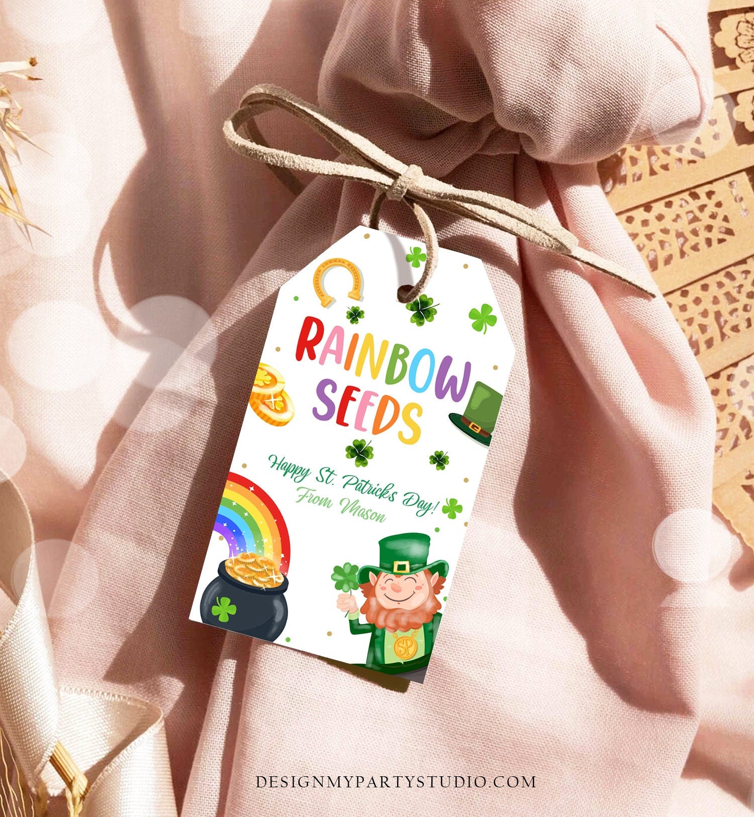 Editable St. Patrick's Day Tag Rainbow Seeds Tag Treat Favor Tag Friend School Classroom Gift Classmate Shamrock Teacher Template Corjl 0451