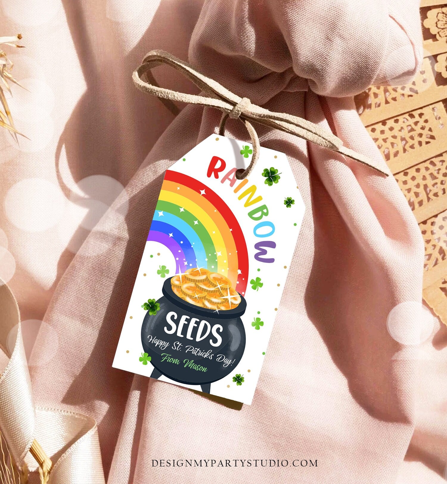 Editable St. Patrick's Day Tag Rainbow Seeds Tag Treat Favor Tag Friend School Classroom Gift Classmate Shamrock Teacher Template Corjl 0451