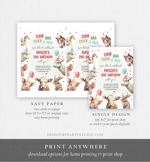 Editable Farm Animals Birthday Invitation Boy Farm Barnyard First Birthday Party Animals Confetti Download Corjl Template Printable 0448